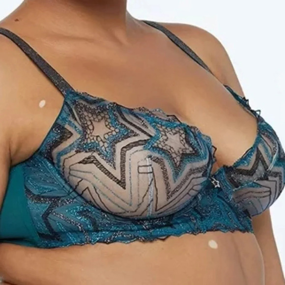 Savage Fenty Plus Size 40DDD Teal Lace Shining Star Unlined Demi Bra Underwire - Picture 2 of 7